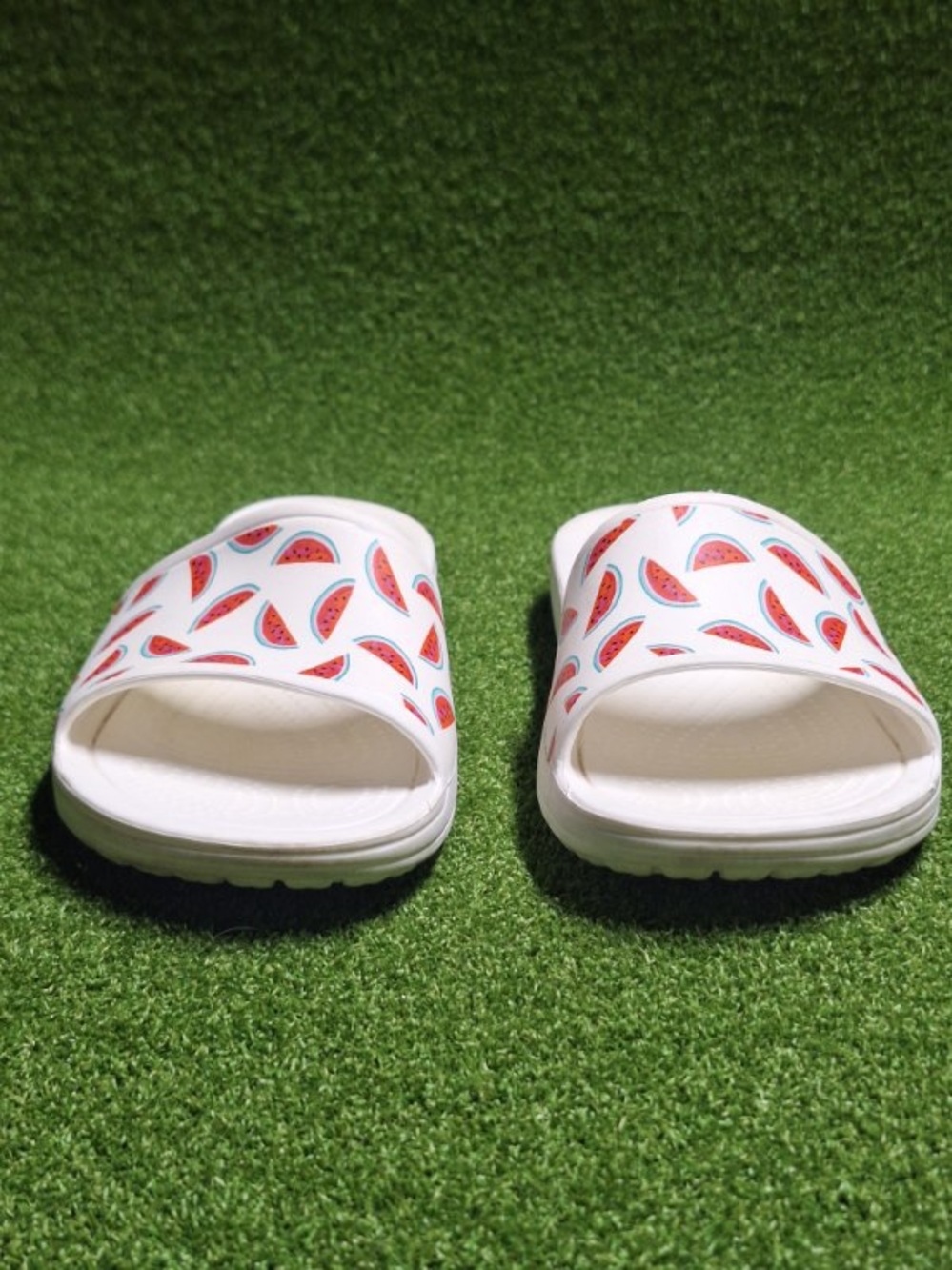 CROCS women’s White Slides with Red & Green Watermelon Print